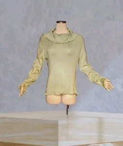 PRESWICK & MOORE Green Sweater FRINGE Cowl Neck PULLOVER Women's Size Large - Picture 1 of 10