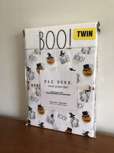 Nuovo set lenzuola gemelle in microfibra Rae Dunn Boo fantasmi e zucche Halloween 3 pezzi - Foto 1 di 4