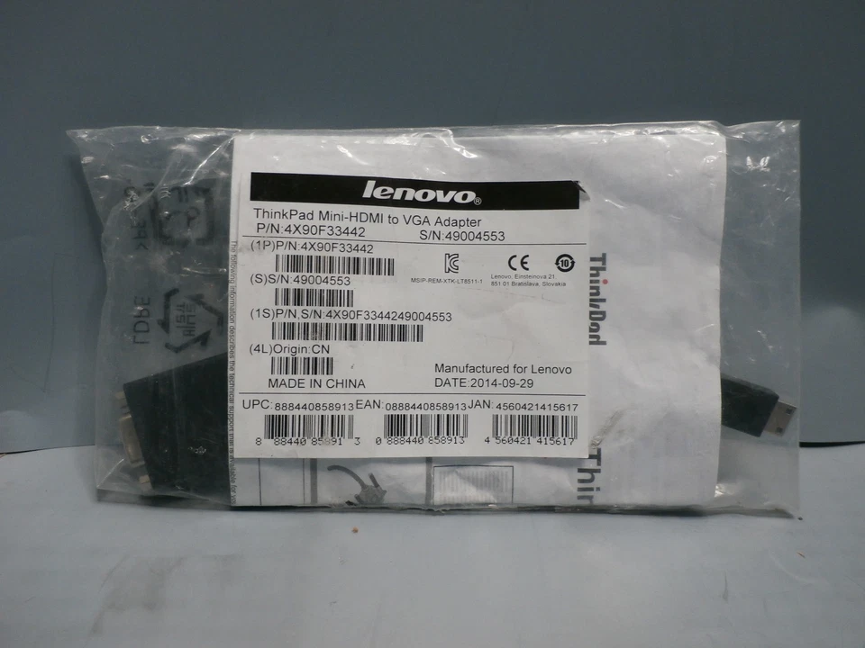 New Lenovo ThinkPad Mini-HDMI to VGA Adapter 4X90F33442 - Image 1 of 1