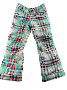 Obermeyer Elsie Snow Pants Girls Medium Multicolor Plaid Adjustable Skiing VTG - Picture 1 of 12