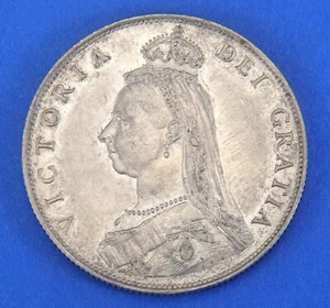 1887 Victoria Silver Great Britain Florin Coin AU - Golden Jubilee Variety - Picture 1 of 3