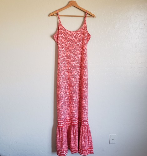 Maxi abito Michael Kors spaghetti strap floreale slip orlo a strati sangria donna M