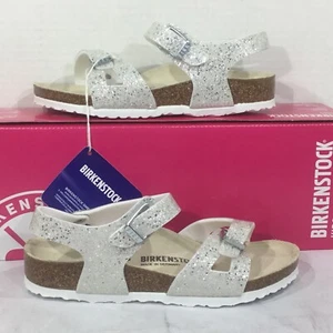 Birkenstock Youth Size 12 EU 30 Narrow Rio Cosmic Sparkle White Sandals Y23-1065 - Picture 1 of 10