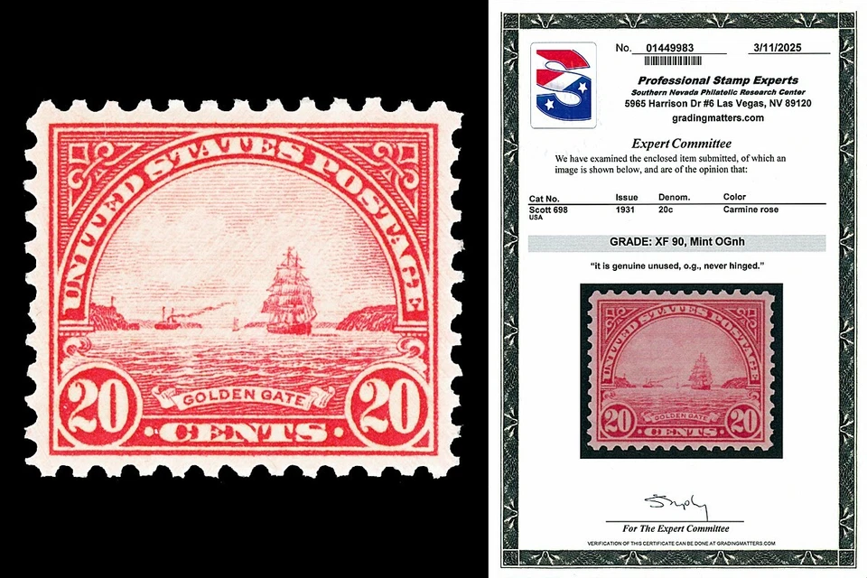 Scott 698 1931 20c edición Golden Gate como nuevo calificado XF 90 NH con CERTIFICADO PSE Foto 1 de 1