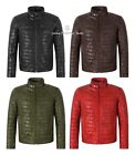 Men's Sports Fashion Quilted Padded Puffy Lambskin Leather Casual Biker Jacket