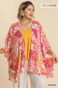 Mixed Print Open Front Kimono with Side Slits - Picture 1 of 4