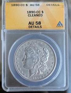 1890 CC United States Carson City Morgan Silver Dollar ANACS AU58 Cleaned - Picture 1 of 12
