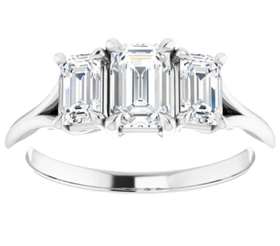 2.10 Ct Emerald Cut Lab Grown Diamond Engagement Dainty Ring 14k White Gold - Image 1 of 4