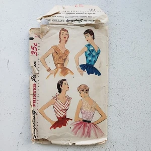 1950s Vintage 32" Bust Simplicity 1171 Sleeveless Tie Straps Top Sewing Pattern - Picture 1 of 6