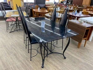 Wrought Iron And Glass Table And Four Chairs. Black. - Picture 1 of 10