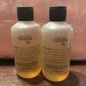 2pk New! Philosophy Sweet Vanilla Fig Shampoo, Shower Gel & Bubble Bath 6fl oz - Picture 1 of 4