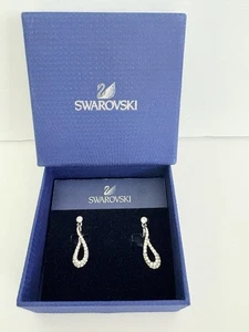 Swarovski Infinity Silver Dangle Earrings Crystal Rhinestones Clip On NIB - Picture 1 of 5