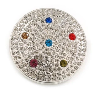 50mm Crystal Round Magnetic Scarves/ Shawls/ Ponchos Brooch In Silver Tone - Picture 1 of 6