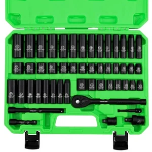 3/8'' Drive Impact Socket Set, 50-Piece Standard SAE (5/16 to 3/4 inch) and M... - Picture 1 of 9