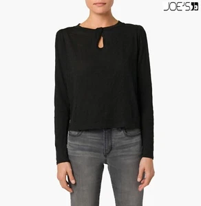 Joe's NEU MIT ETIKETT $ 128 LANGARM SCHWARZ BAUMWOLLTOP MIT GEDREHTEM AUSSCHNITT. GR S - Bild 1 von 7