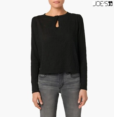 JOE'S NWT $128 LONG SLEEVE TWIST NECK BLACK COTTON TOP. SIZE S - Image 1 of 4