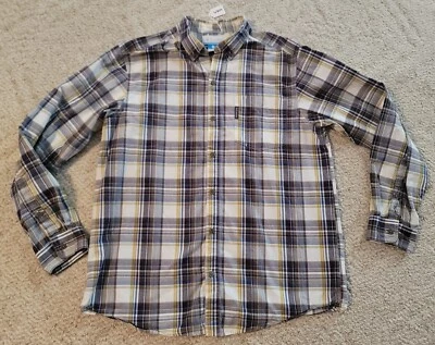 Camisa Columbia abotonada para hombre grande manga larga algodón a cuadros púrpura amarillo blanco Foto 1 de 4