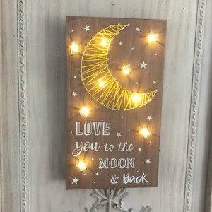 Light Up Wall Nail Art Sign Love You To The Moon & Back LED Decoration Mum Kid - Picture 1 of 8