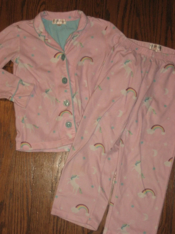 girls 5 P.J. Salvage pajamas sleepwear pjs set fleece top pants unicorns pink - Image 1 of 1