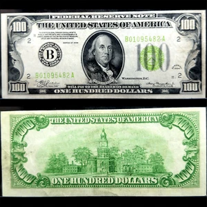1934 $100 NEW YORK-LIME GREEN SEAL, Federal Reserve Note $100, Circulated #689 - Picture 1 of 3