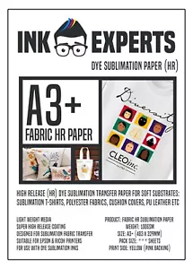Papel de transferencia de sublimación A3+ tela HR 100 g 50 hojas para camiseta y telas - Imagen 1 de 1