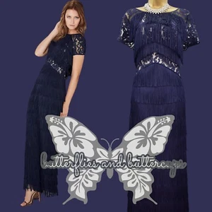Vestido Largo Borla FASE OCHO Talla 14 Azul Marino FIESTA OCASIÓN CRUCERO - Imagen 1 de 9