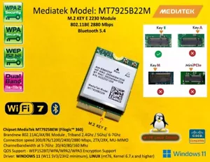 AMD Mediatek RZ717 MT7925 M.2 WIFI 7 802.11BE Bluetooth 5.4 Triband Filogic 360 - Picture 1 of 1