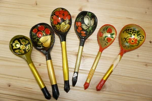 Russische Khokhloma (6) Löffel, 7" bis 8 1/2" (Set #30 B31 - Bild 1 von 6