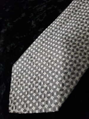 Geoffrey Beene Geometric Neck Tie Mens Silver Gray Career Wear Silk Italy - Image 1 of 4