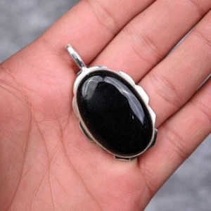Black Onyx Pendant 925 Sterling Silver Pendant Black Onyx Gemstone Pendant Gift - Foto 1 di 4