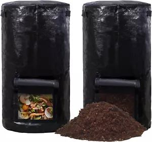 Compost Bins Outdoor Reusable Garden Yard Waste Bag, 34 Gallon (2 Pack, Black) - Picture 1 of 7