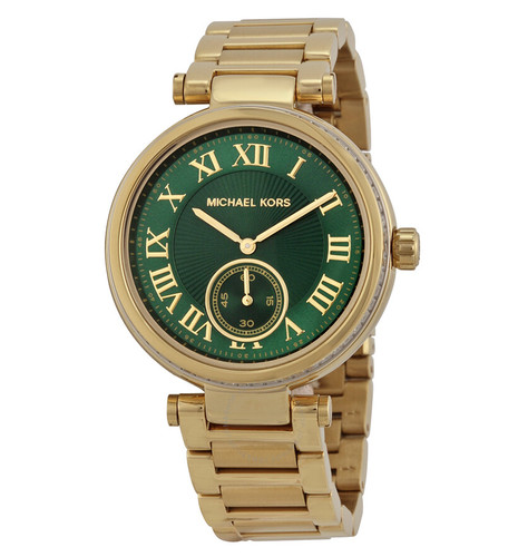 NUOVO Michael Kors MK6065 Skylar quadrante verde lunetta cristallo anello SCATOLA con etichetta e libro
