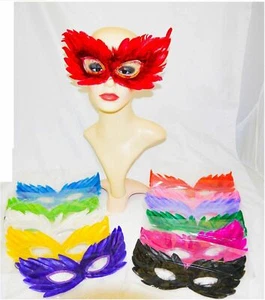 Venetian Fancy Dress Feather Eye Mask Masquerade Hallowen Party Ball Hen Night - Picture 1 of 13
