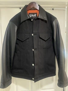 Schott NYC X Volcom limited Leather Denim Biker Style Jacket Sz L 163/255 NEW - Picture 1 of 9