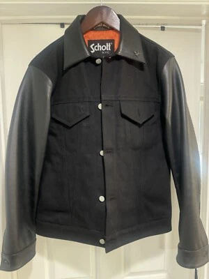 Schott NYC X Volcom limited  Leather Denim Biker Style Jacket Sz L 163/255 NEW - Image 1 of 4