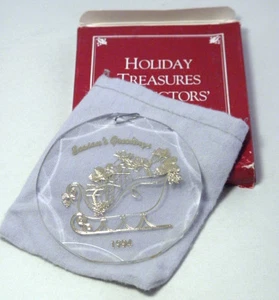 VTG Gold & Acrylic Engraved Sleigh Xmas Ornament Presents Holiday Treasures USA - Picture 1 of 6