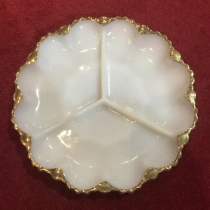 De colección Anchor Hocking Fire King Leche Vidrio 3 Secciones Plato Dividido Borde Dorado 10" - Imagen 1 de 8