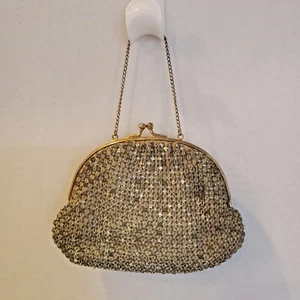 Vintage 1940s Rhinestone Evening Bag Kisslock with Original Mirror in Pocket - Picture 1 of 4