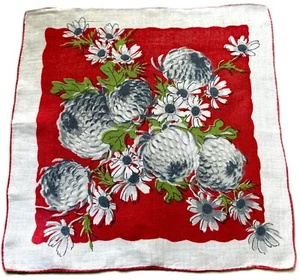 NOS Vtg. Linen Hanky Mums & Daisies EXC - Picture 1 of 4