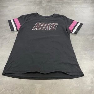 Nike Jersey Shirt Youth L Women S Black Pink Y2K Football Style Cotton Gym Top - Picture 1 of 8