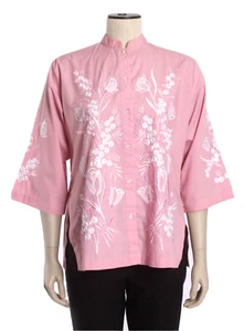Camisa Vintage Daisy's Creations Talla 14 Rosa Floral Abotonada, Manga 3/4 - Imagen 1 de 12