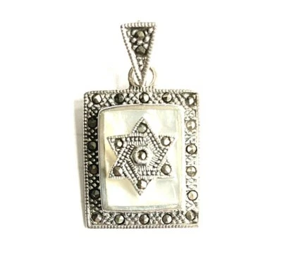 MADRE DE PERLA Piedra Judía Estrella de David COLGANTE Marcasita PLATA ESTERLINA 925 Foto 1 de 4