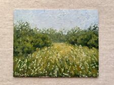 Original oil painting summer meadow landscape field art 10x8