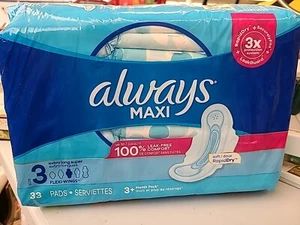 Always Maxi Pads With Flexi-Wings Size 3 Jumbo Pack Extra Long Super 33 Each By - Picture 1 of 1