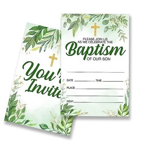 Convites de batismo bebê menino suprimentos preenchimento conjunto de 20 com envelopes lado duplo - Imagem 1 de 1