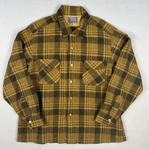 VTG Pendleton Board Shirt Mens XL 1950s Yellow Black Plaid Wool Made in USA Surf - Picture 1 of 8
