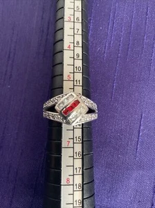 925 Silver Ring, Red and white rhinestones, size 6, 80’s Style - Picture 1 of 5
