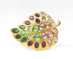 Kenneth Jay Lane Strass Blatt Brosche Schal Pin Gold 2,25 x 1,5" - Bild 1 von 8
