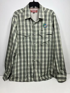 Simms Men’s Plaid Long Sleeve Button Down Pearl Snap Fishing Shirt Green XL - Picture 1 of 7