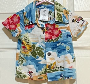 DISNEY Baby Mickey Mouse Hawaiian Button Down Shirt Sz 0-3 Months Tropical - Picture 1 of 14